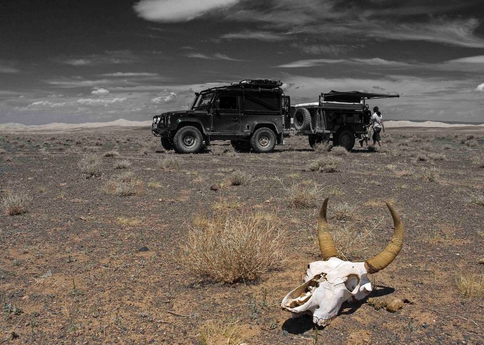 Land Rover, Defender, 90, trailer, expedition, overland, Skull, sand